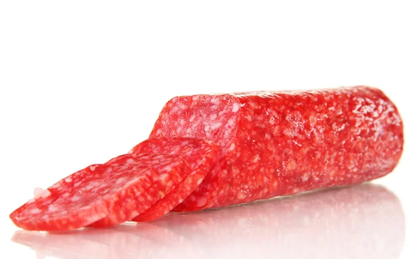 Salame saboroso isolado em branco — Fotografia de Stock