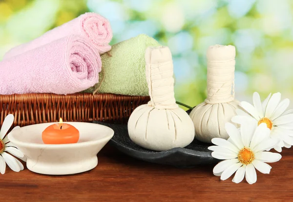 Textile massage spa equipment on nature background Stock Photo