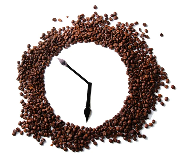 Wall clock of coffee beans isolated on white — Stock Photo, Image