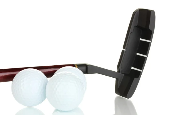 Palle da golf e driver isolati su bianco — Foto Stock