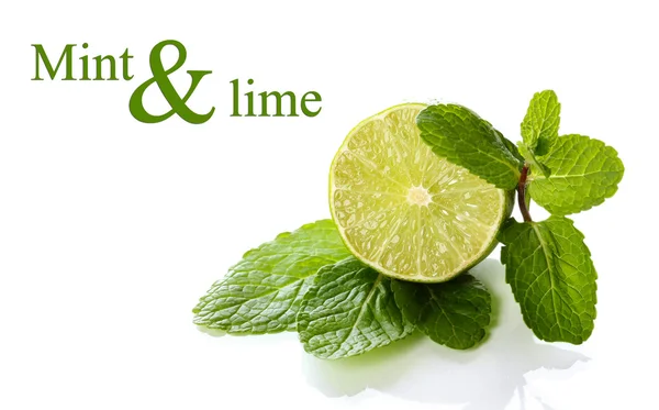 Mint with lime isolated on white — Stock Photo, Image