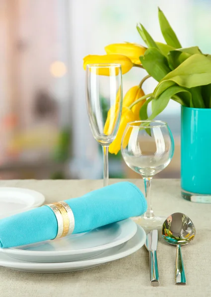 Easter table setting on bright background — Stock Photo, Image