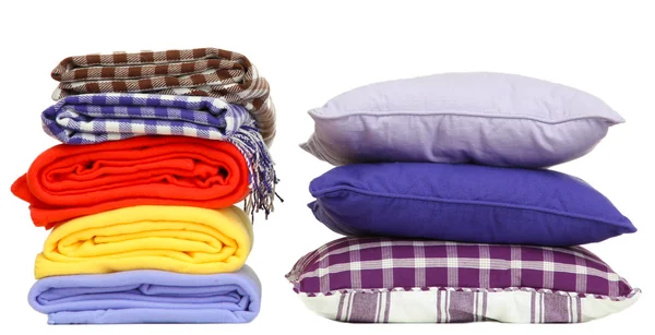 Bright pillows and plaids, isolated on white — Stock Photo, Image