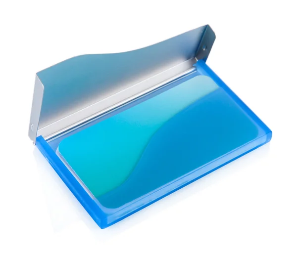 Blue business card holder isolated on white — Stock Photo, Image