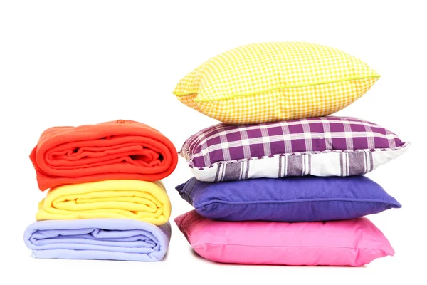 Bright pillows and plaids, isolated on white — Stock Photo, Image