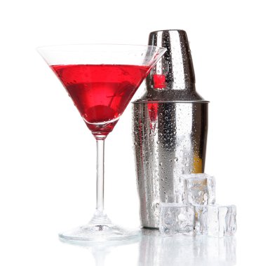 kokteyl shaker ve üzerinde beyaz izole kokteyl