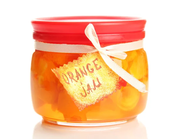 Orange jam with zest, isolated on white — Stock Photo, Image