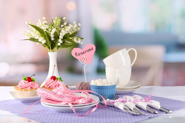 Tableware for tea drinking on bright background — Stock Photo, Image