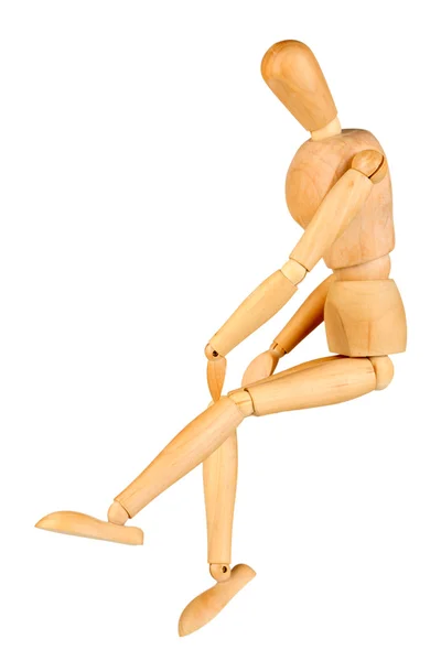 Joint pain at wooden mannequin isolated on white — Stock Photo, Image