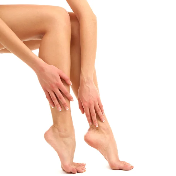 Bella donna gambe, isolato su bianco — Foto Stock