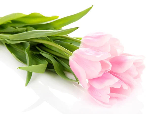 Beautiful bouquet of pink tulips, isolated on white — Stock Photo, Image