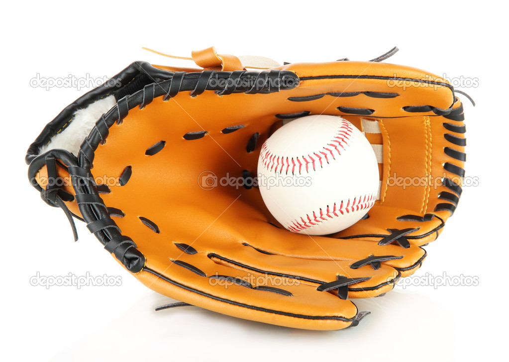 Baseball glove and ball isolated on white