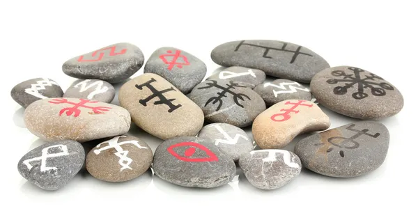 Contagem de fortuna com símbolos em pedras isoladas no branco — Fotografia de Stock