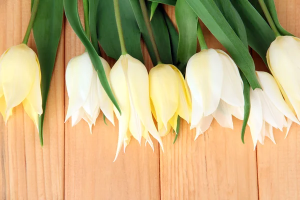 Bei tulipani bianchi su sfondo di legno — Foto Stock