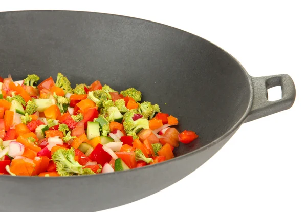 Vegetable ragout in wok, isolated on white — Stock Photo, Image