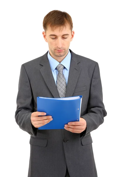 Young businessman with folder isolated on whit Stock Picture