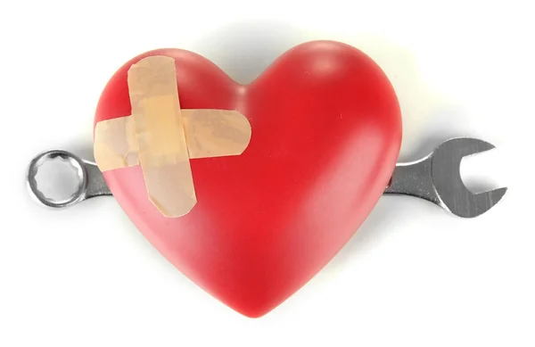 Coração e ferramentas. Conceito: Renovação do coração. Isolado em branco — Fotografia de Stock