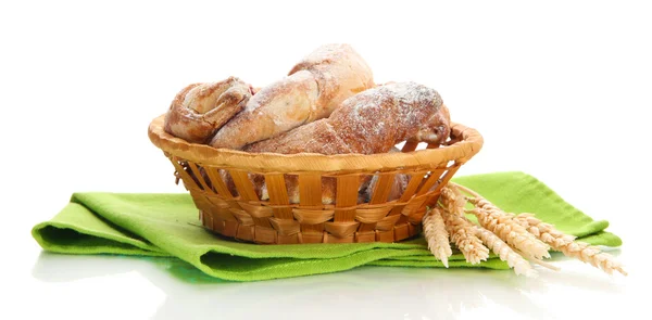 Taste croissants in basket isolated on whit — Stock Photo, Image