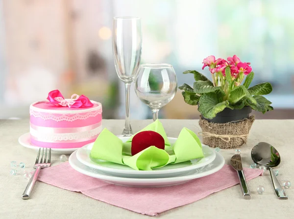 Romantic table serving on bright background — Stock Photo, Image