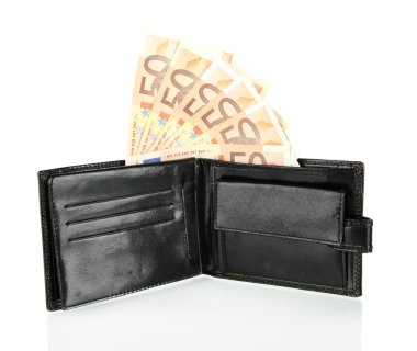 Euro üzerinde beyaz izole cüzdan