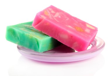 Sabunluk ile üzerine beyaz izole doğal el yapımı Sabun