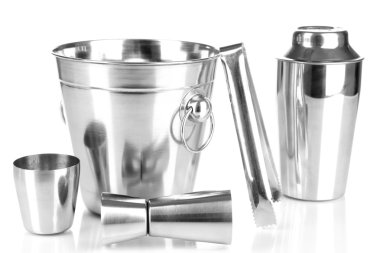 kokteyl shaker ve metal buz kovası whit üzerinde izole