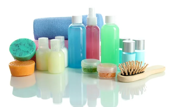 Hotel cosmetics kit isolated on white — Stock Photo, Image