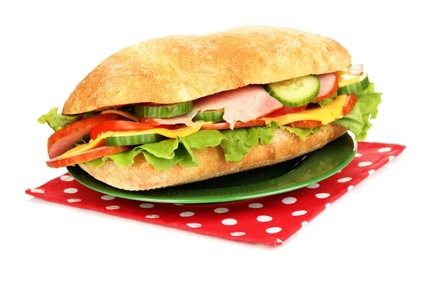 与火腿和孤立在白色的蔬菜的新鲜和美味三明治 — 图库照片