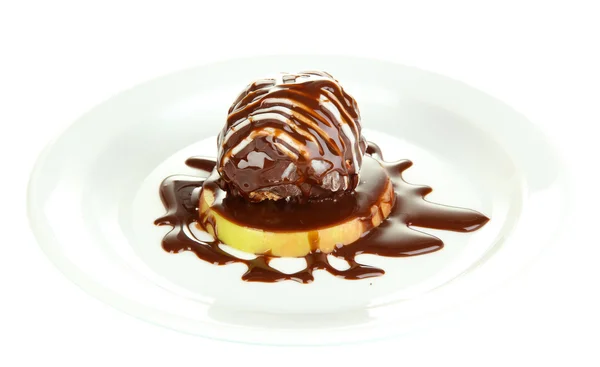 Čokoládový dezert na velký talíř izolovaných na bílém — Stock fotografie