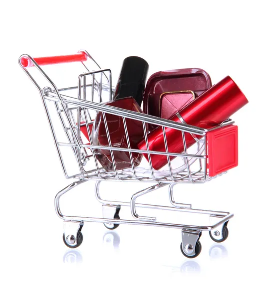 Cosmetics in cart isolated on white — Stock Photo, Image