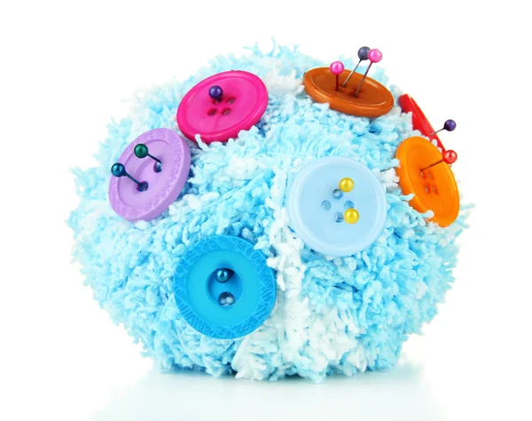 Colorful buttons and wool ball, isolated on white — Stock Photo, Image
