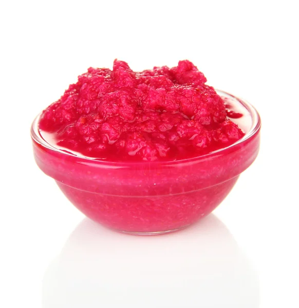 Horseradish sauce with beet in glass bowl, isolated on white — Stock Photo, Image