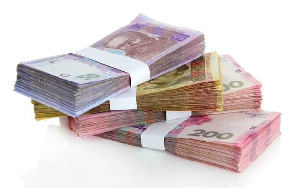Kupie ukraińskich pieniędzy, na białym tle — Zdjęcie stockowe