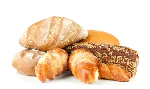 Kompozycja z chleb i bułki, na białym tle — Zdjęcie stockowe