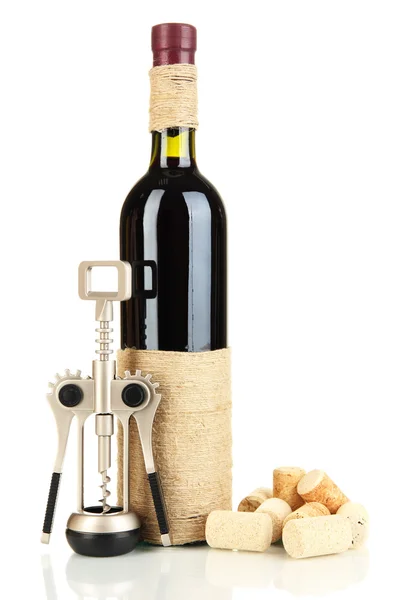 Vino y corchos aislados en blanco —  Fotos de Stock