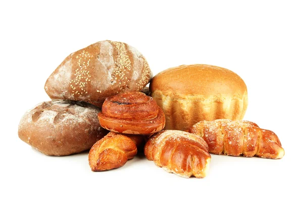 Composition avec pain et petits pains, isolés sur blanc — Photo