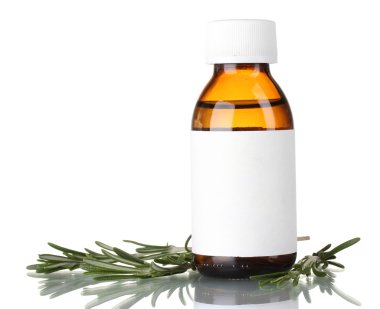 tıbbi şişe ve üzerinde beyaz izole taze yeşil biberiye