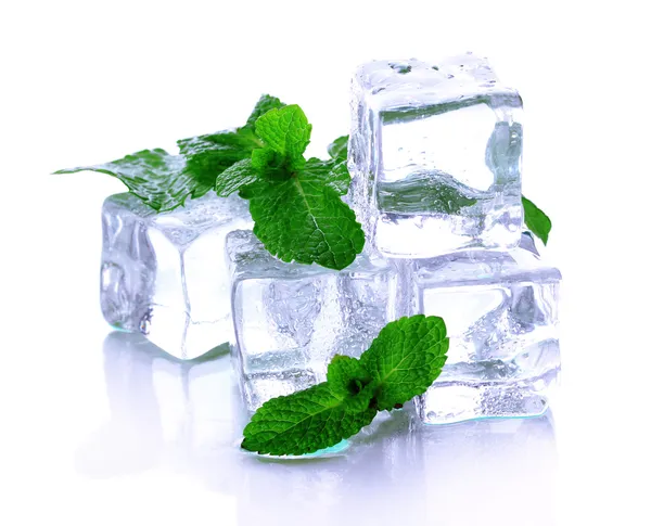 Ice cubes with mint isolated on white — Stock Photo, Image