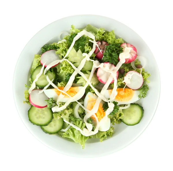 계란, 샐러드 잎, 흰색 절연 다른 야채와 신선한 혼합된 샐러드 — 스톡 사진