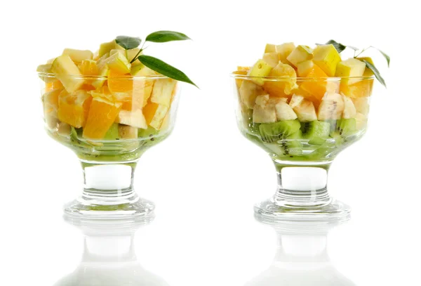 Fruit salad in a sundae dish isolated on white — Stock Photo, Image