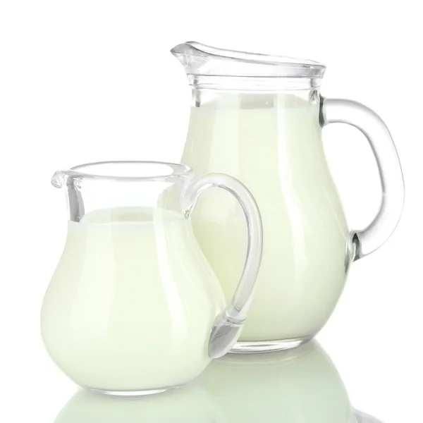 Two jugs of milk isolated on white — Stock Photo, Image