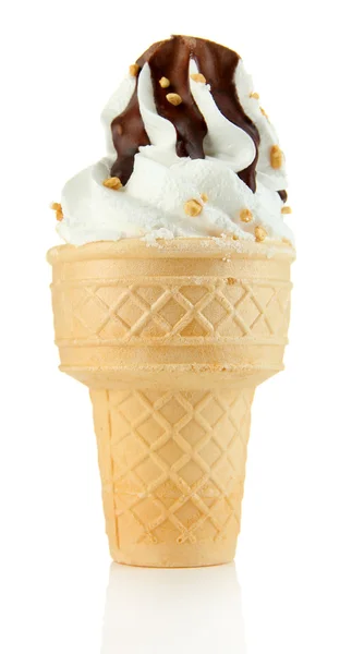 Tasty ice cream with chocolate, isolated on white — Stock Photo, Image