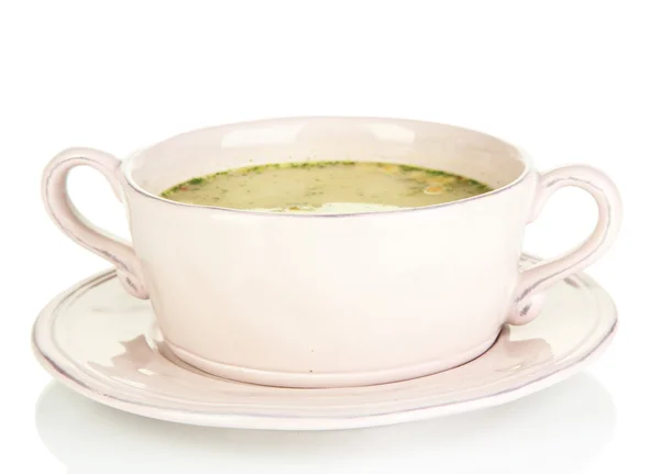 Sopa nutritiva con verduras en sartén aislada sobre blanco — Foto de Stock