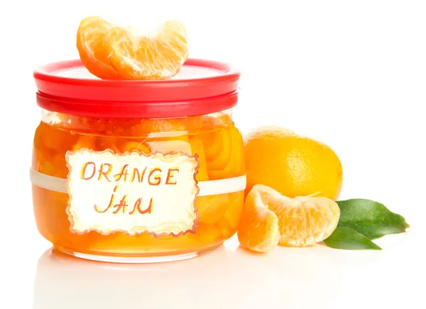 Orange jam with zest and tangerines, isolated on white — Stock Photo, Image