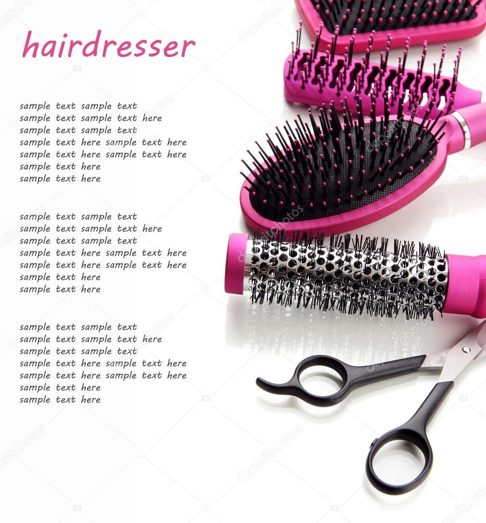 Comb brushes and Hair cutting shears, isolated on white