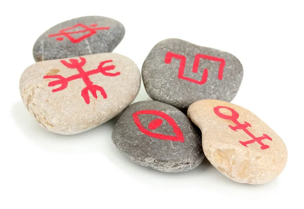 Fortune telling with symbols on stones isolated on white — Stock Photo, Image