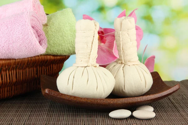 Textile massage spa equipment on nature background — Stock Photo, Image