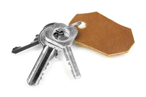 Key with leather trinket isolated on white — Stock Photo, Image