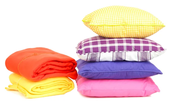 Bright pillows and plaids, isolated on white — Stock Photo, Image