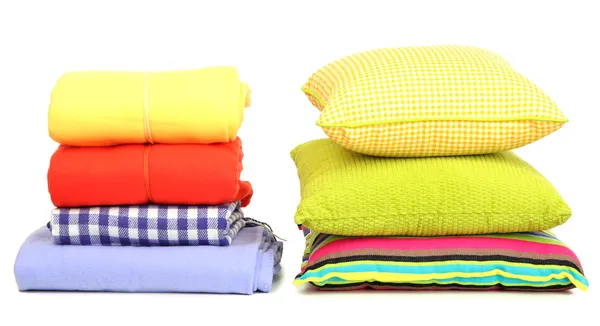 Bright pillows and plaids, isolated on white — Stock Photo, Image